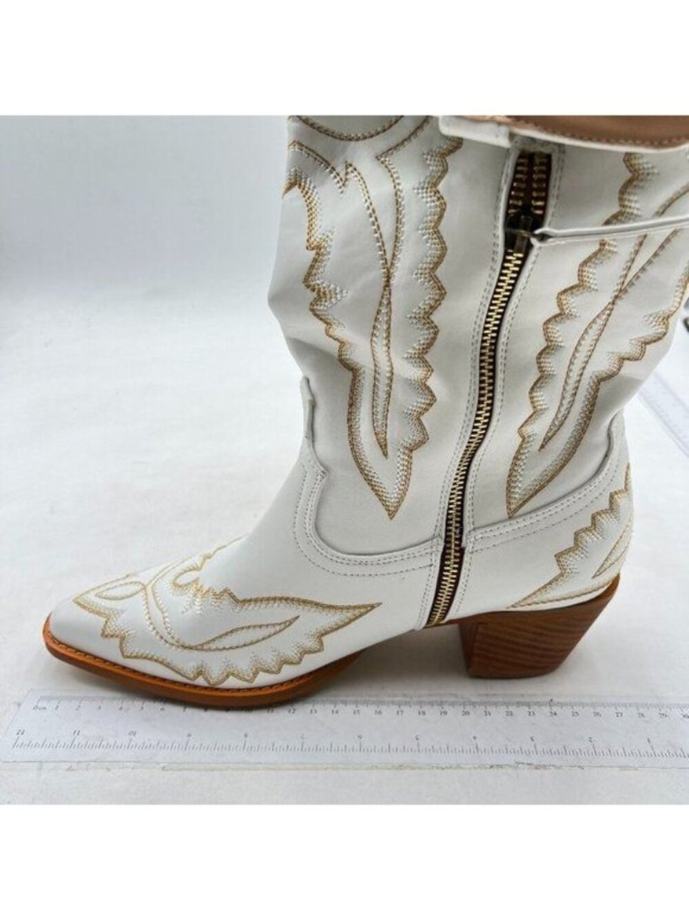 Cowboy Boots For Women Mid Calf Western Boots Cowgirl  Pointy Toe Boot White